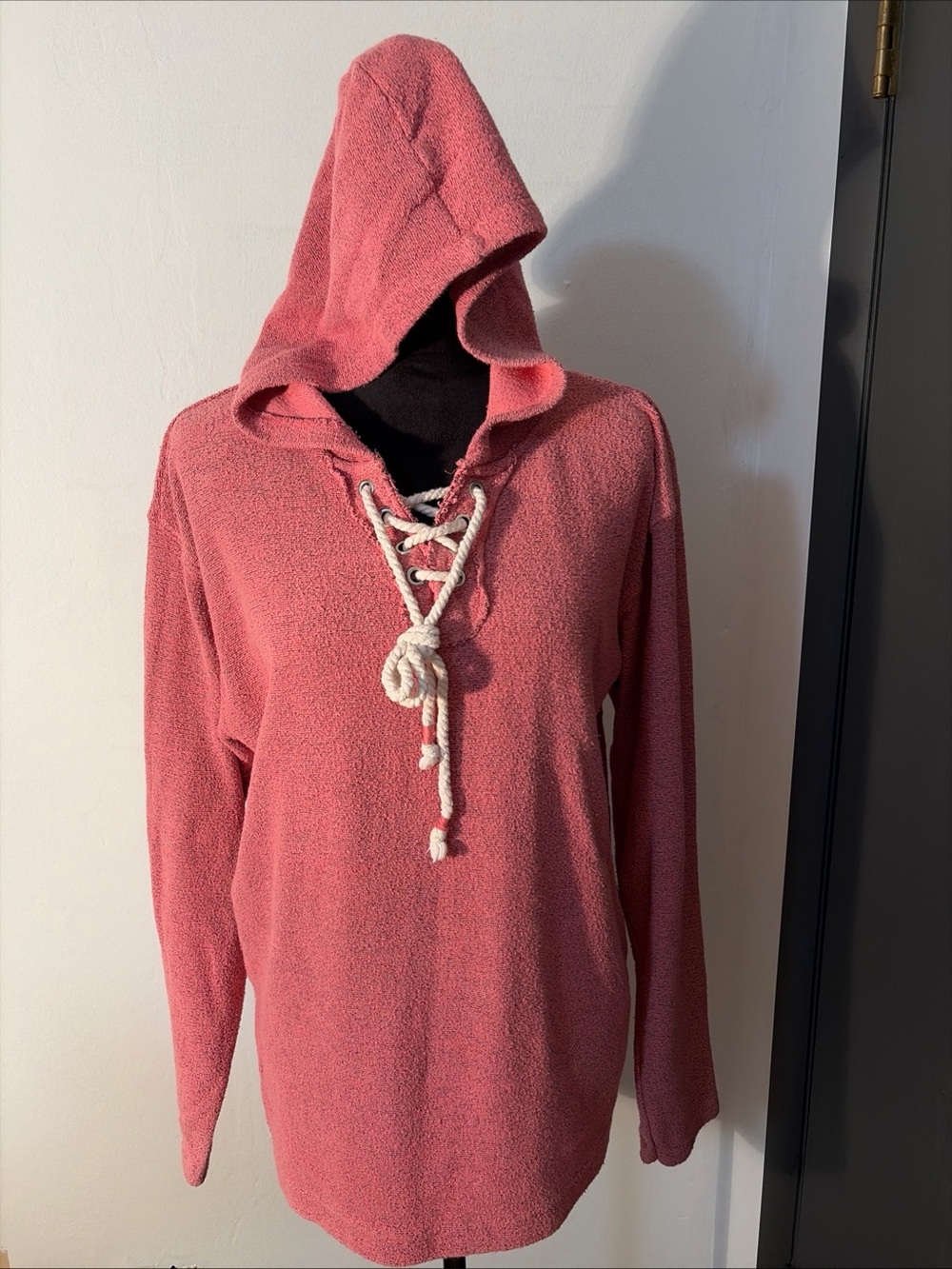 Dusty Rose knit lace-up pullover hoodie from the brand Southern Spirit
